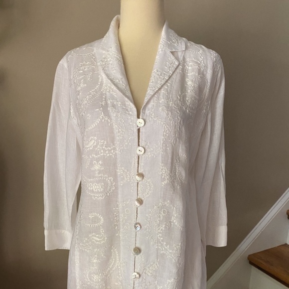 Chico's White Linen Button Down Tunic Small - Picture 5 of 6